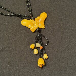 Vintage Fashion Butterfly Necklace Black Yellow Beads